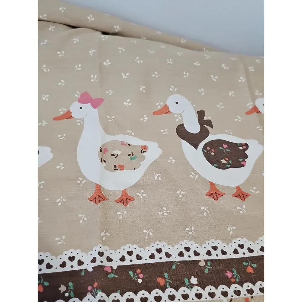 Geese 3 Pc Kitchen Curtain Set Valance Panels Cottagecore Country Bow Vintage